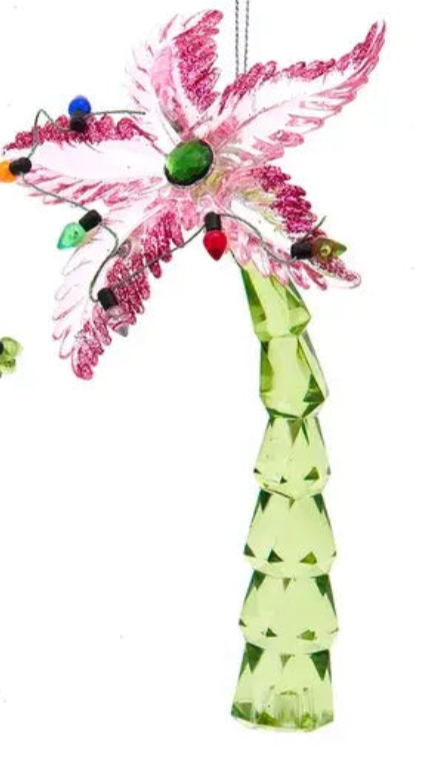 Adorno para árbol de Navidad con palma – Decoración navideña costera rosa y verde