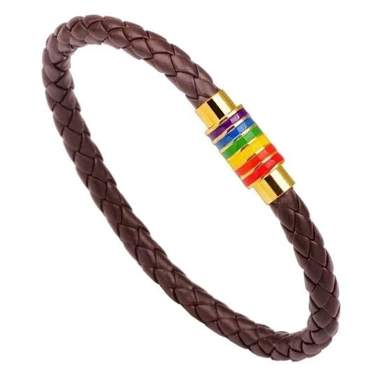 Pulsera unisex de cuero sintético Pride – Acabado en tono plateado u dorado sobre cuero marrón o negro