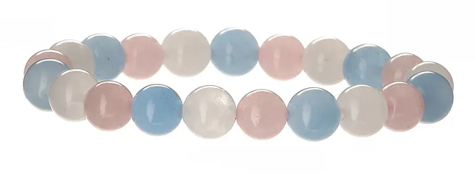 Pulsera Trans de Orgullo y Concientización – Cuentas Pulidas Rosas, Blancas y Azules