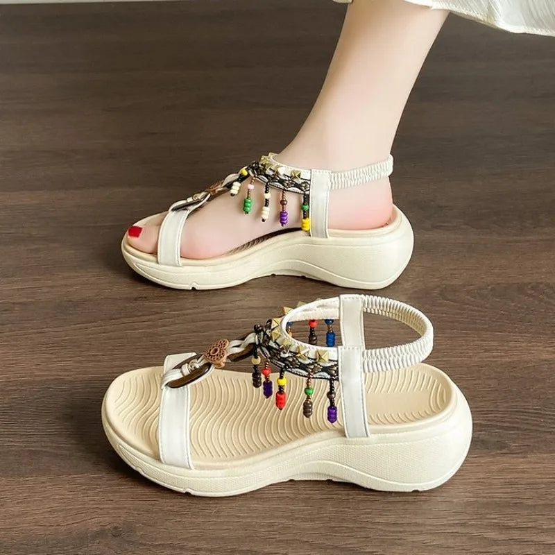Women's Sandals Summer Soft Bottom Anti Slip Sweet Tourism Vacation Beach Flat Shoes Women's Sandals