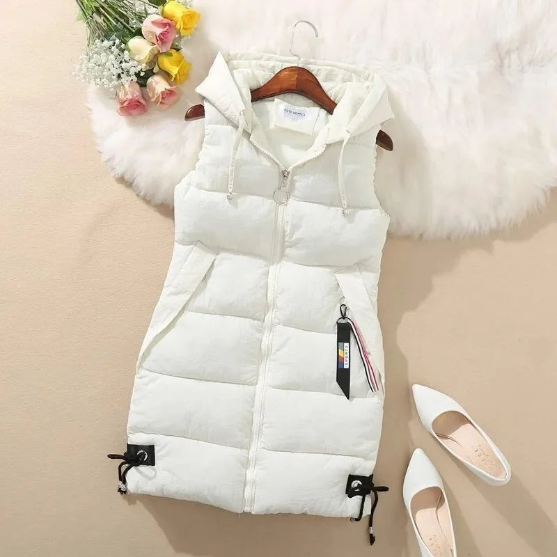 2023 New Autumn Women Vest Winter Puffer Parkas Coat Casual Pocket Hooded Waistcoat Female Sleeveless Jacket Outerwear