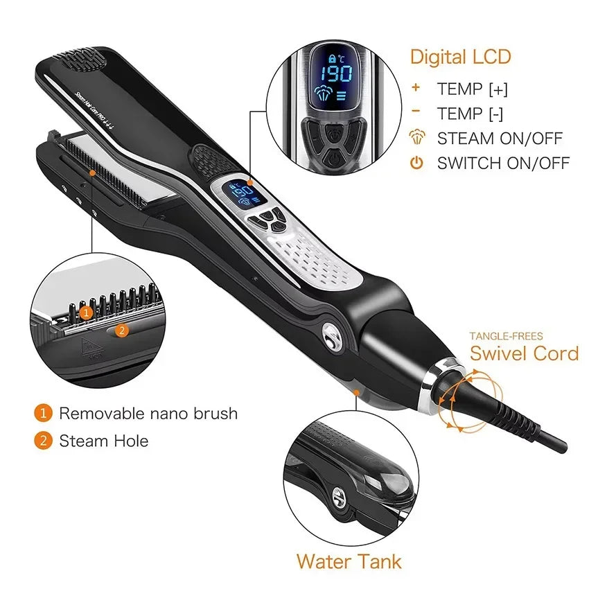 High quality Wide Plate Steam Hair Straightener Temperature Controlled Perm Negative Ions Do Not Hurt Hair Ceramic Plate Strai