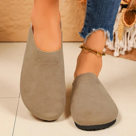 Vintage Faux Suede Birken Slippers Women Summer Closed Toe Outdoor Mule Slippers Woman Plus Size 43 Flat Heels Clogs Sandals
