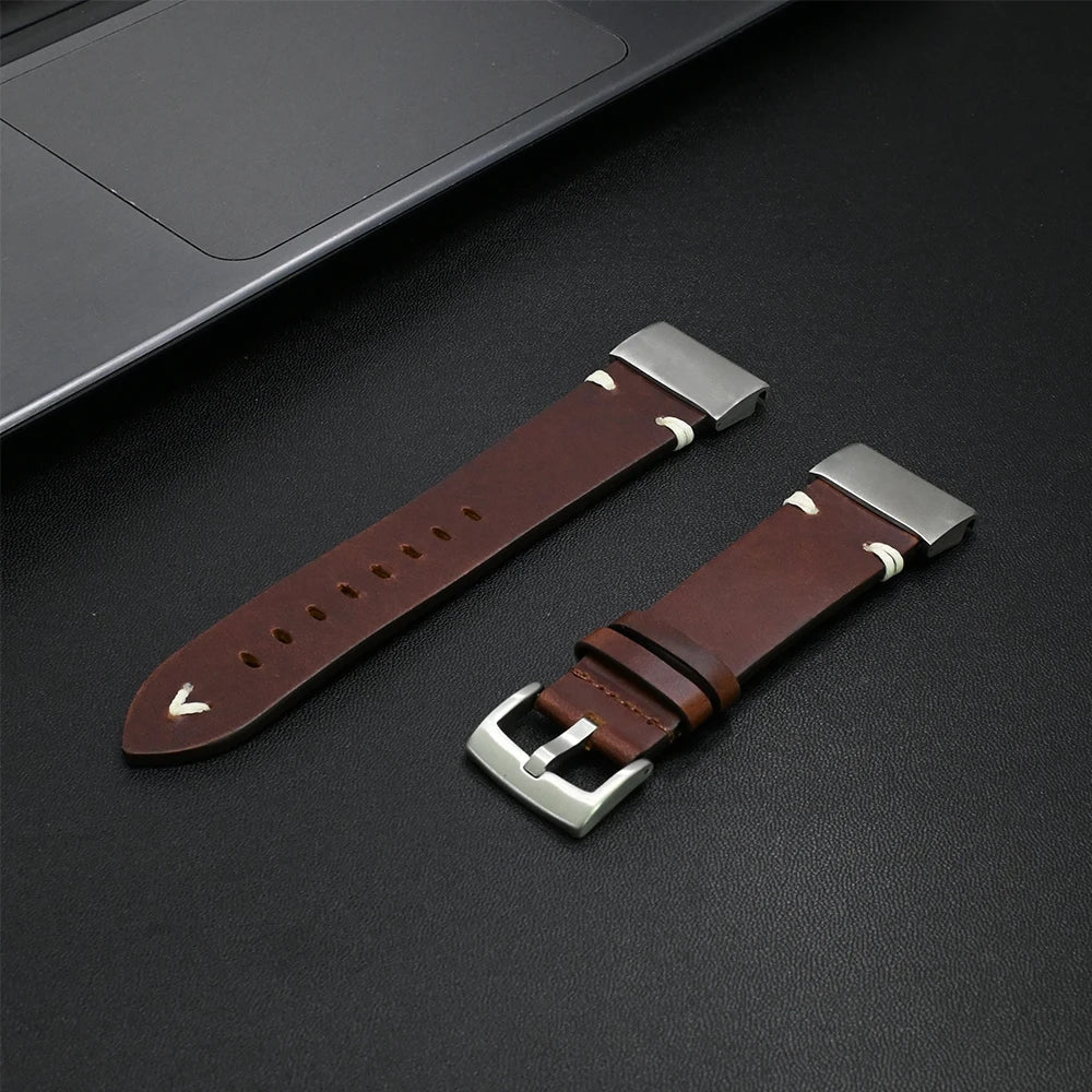 Garmin QuickFit 22/26mm Leather Band with Stitch Accents