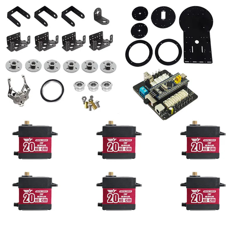 6 DOF Robotic Arm with Gripper Claw, PS2 Control, Metal Alloy, 20kg Servo, Compatible Arduino STM32 DIY Programmable Robot Kit