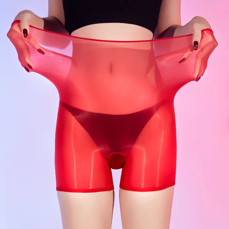 Women Sexy Panties Oil Shiny Glossy Transparent Boxers High Elastic Underwear Ultra-Thin Seamless See-through High Waist Boxer