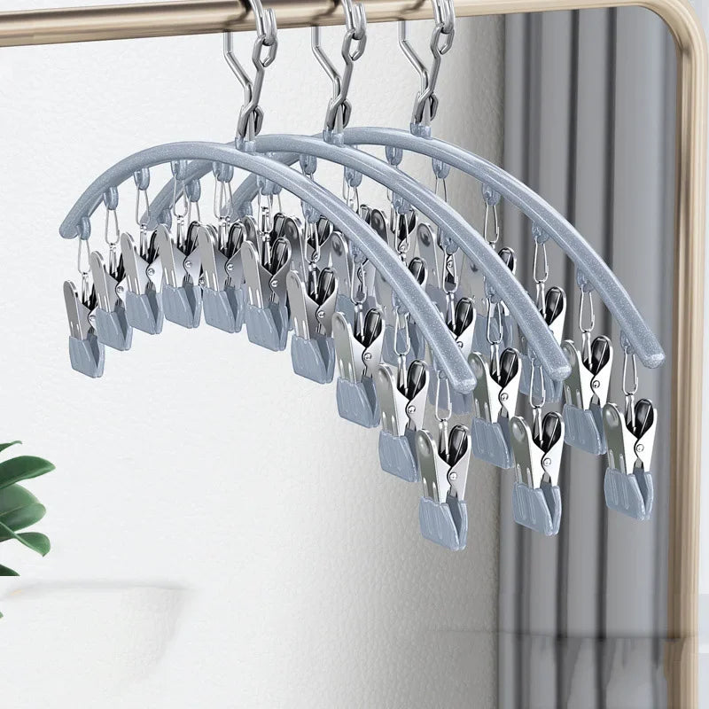 Windproof Plastic Laundry Drying Rack with Clips Indoor Outdoor Use for Socks Jackets Household Items Hanger Organizer