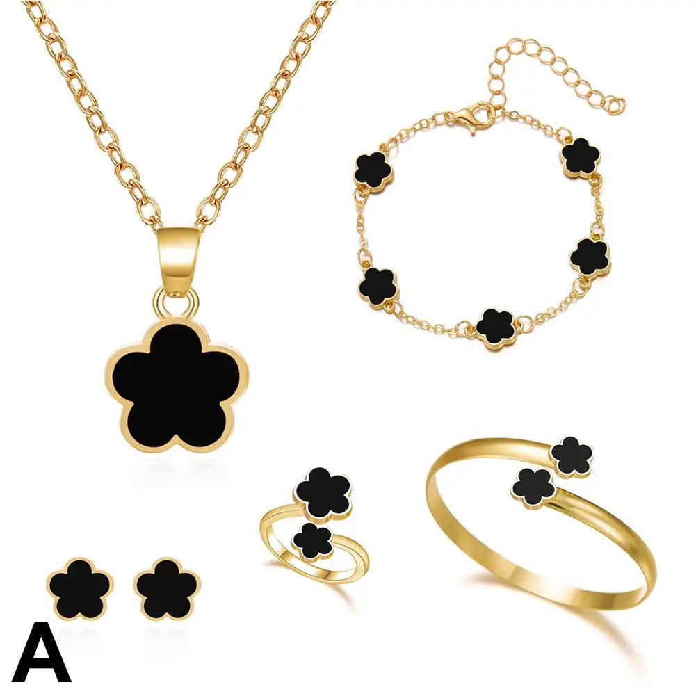 5 Pcs Set Jewelry Stainless Steel Five Leaf Clover Bracelets for Women