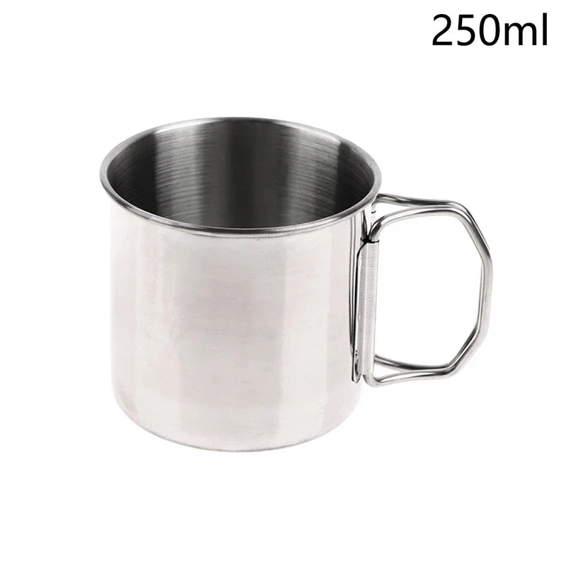 1pc Stainless Steel Folding Handle Cup Portable Carabiner Cup Outdoor