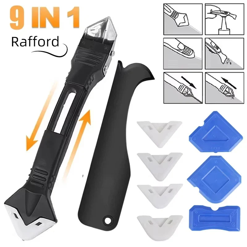 5 in 1 Metal Head Shovel Glue Tool Kit: Silicone Spatula, Caulk Remover, Grout Removal, Sealant Finishing & Corner Scrap