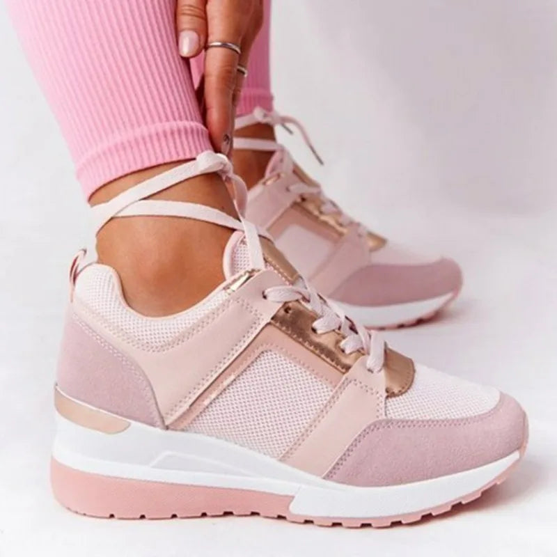 Women's Sneakers Platform Casual Shoes Solid Color Vulcanized Shoes Lace-Up Lightweight Tennis Shoe Wedges Plus Size Women Shoes