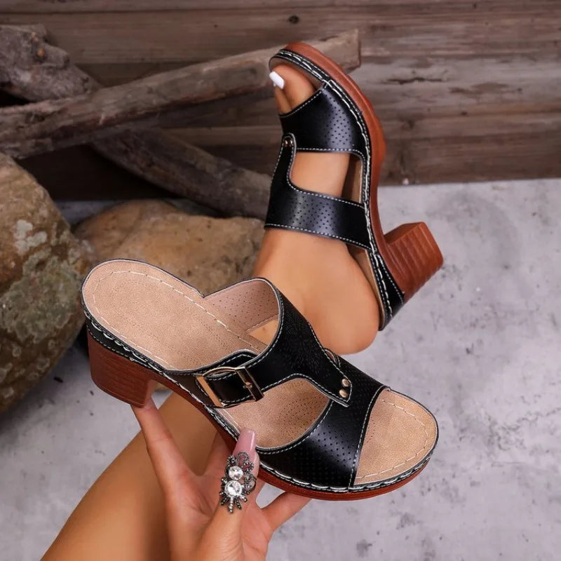 Women Summer Fashion High Heel Platform Peep Toe Slip on Sandals Women Shoes