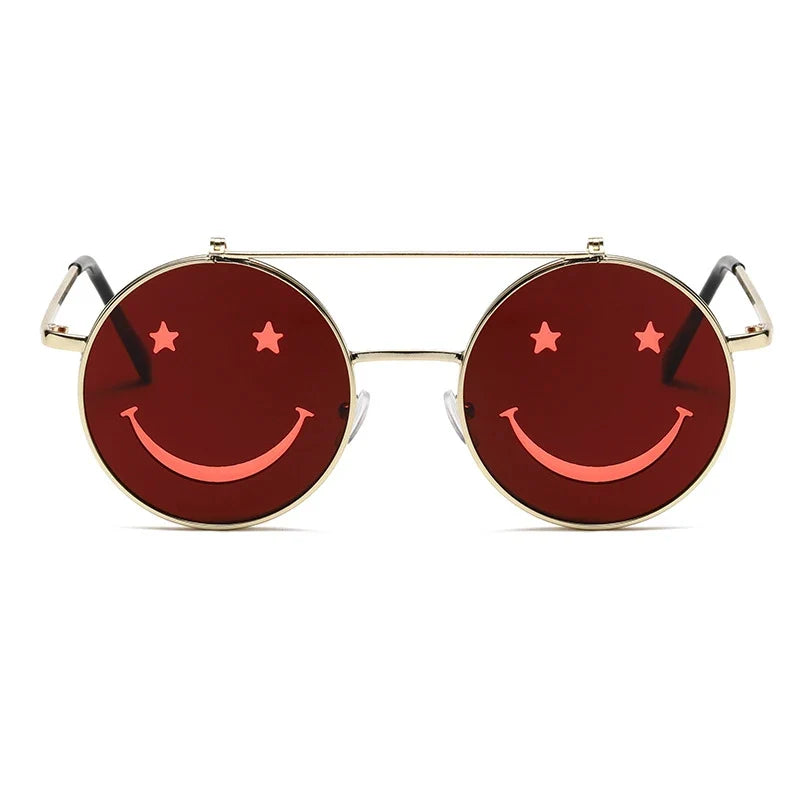Trendy Smiley Face Flip-Up Sunglasses for Women Ocean Style Adjustable Nose Bridge UV400 Protection