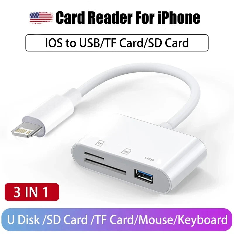Card Reader for iPhone USB Memory Card Reader Trail Game Camera Viewer SD TF Card Reader Adapter for Camera Samsung Xiaomi iPad