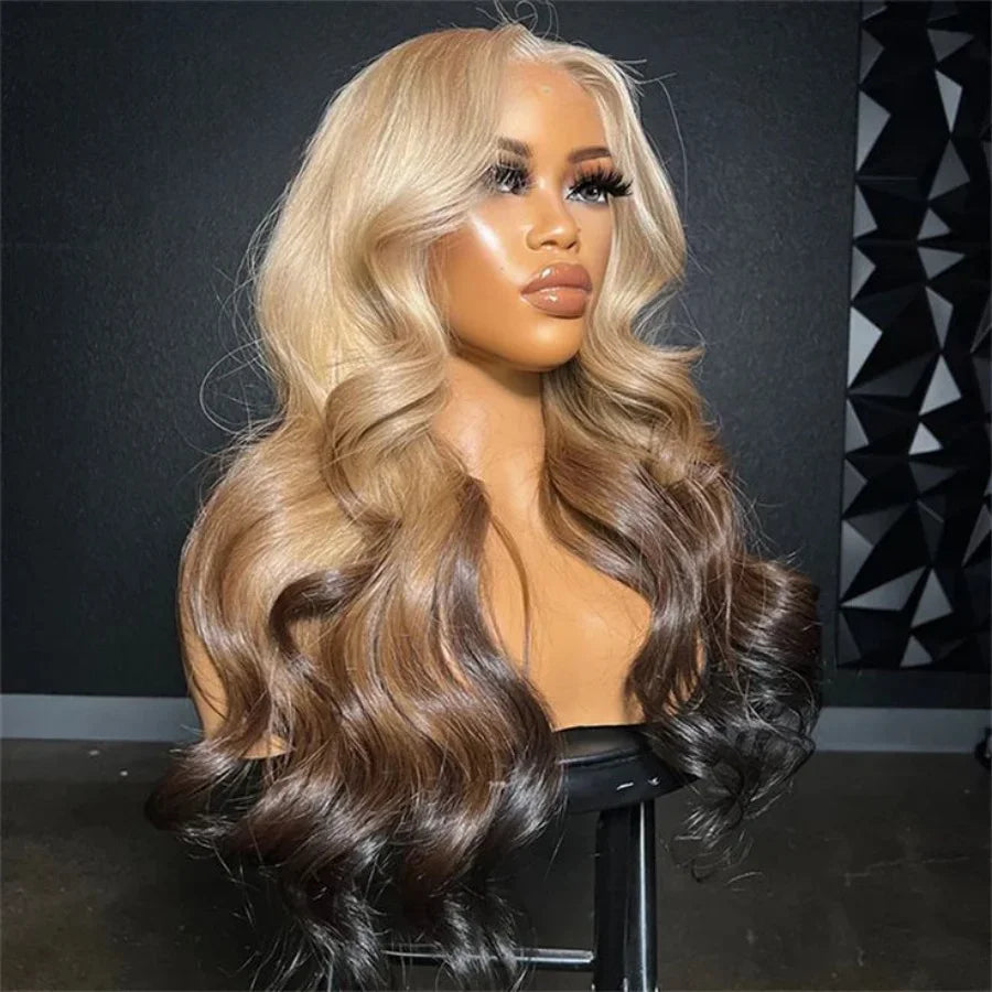 Pelucas delanteras de encaje sintético 13X4 sin pegamento para mujer, peluca de ondas corporales marrón chocolate 13X6, peluca frontal de encaje precortada, densidad 200%.