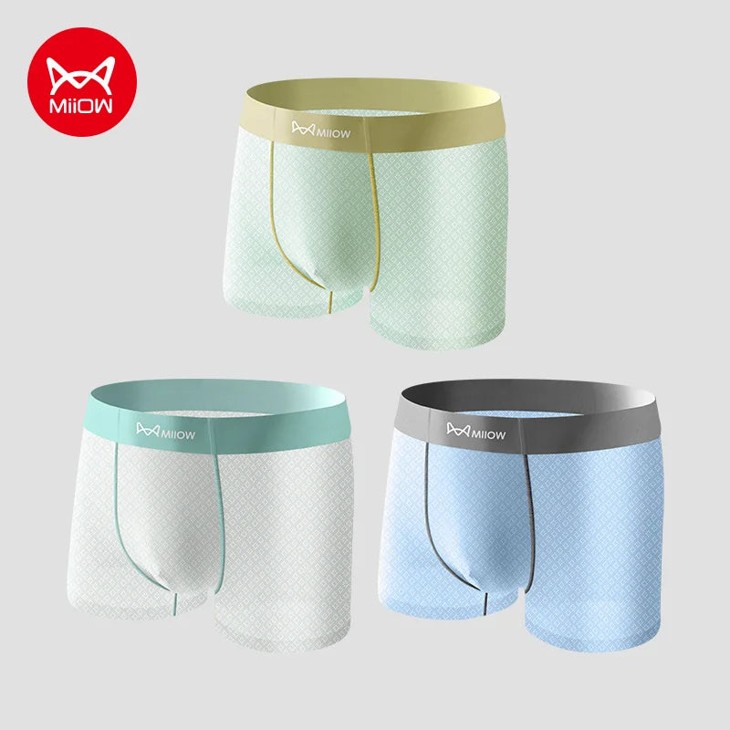 MiiOW 3Pcs Summer Ice Silk Men Panties Breathable Mesh Mens Underpants Antibacterial Man Boxershorts Cool Seamless Men Underwear