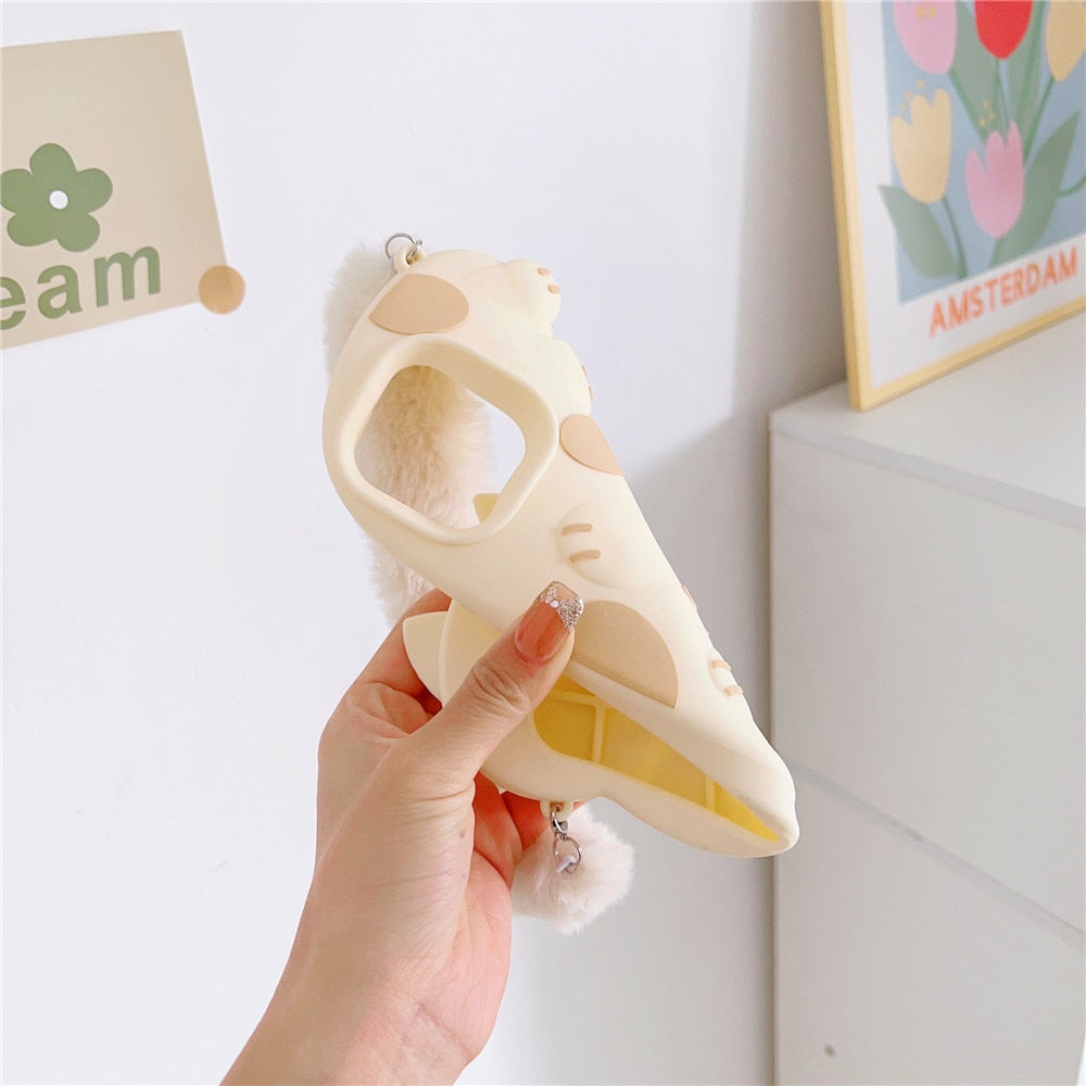 Funda para iPhone de gato con correa de peluche