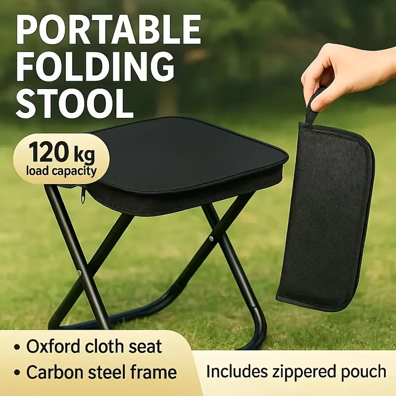 Compact Portable Folding Camping Stool Durable Iron Frame Lightweight for Picnic Fishing Hiking