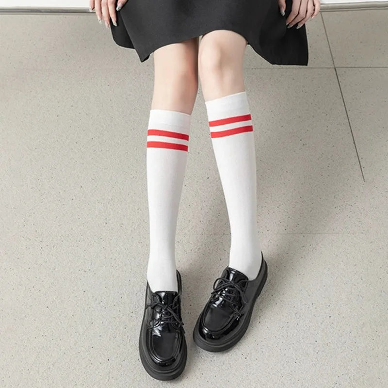 Striped Cotton Knee High Socks