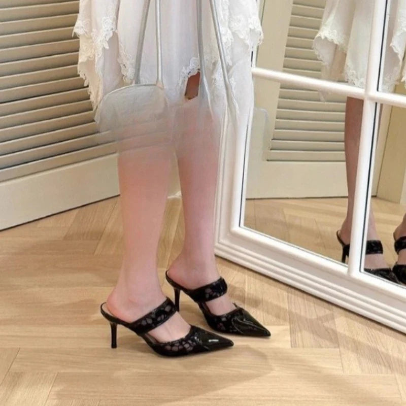 Women Solid Color High Heels Summer Pointed Toe Non-slip Sandals Fashion Sexy Comfortable Outside Shoes