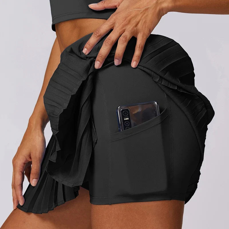 Versatile Tennis Skirts High Waisted Pleated Pockets Tummy Control