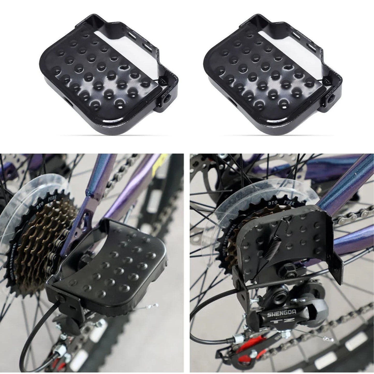 Universal Mountain Bike Electric Bike Folding Footrest with Elastic Spring, Oversized Design, Rust-Resistant Paint Finish