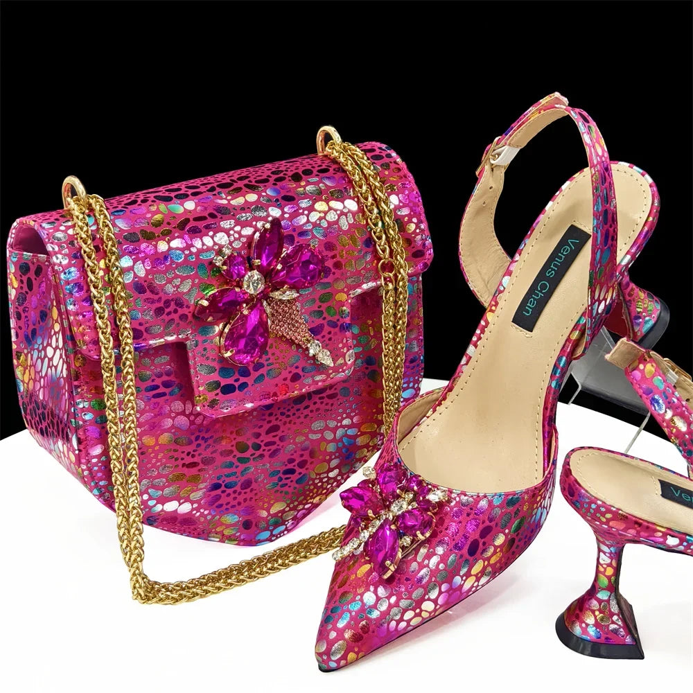 Doershow New Arrival African Wedding Shoes and Bag Set gold Color Italian Shoes with Matching Bags Nigerian lady party 1-12
