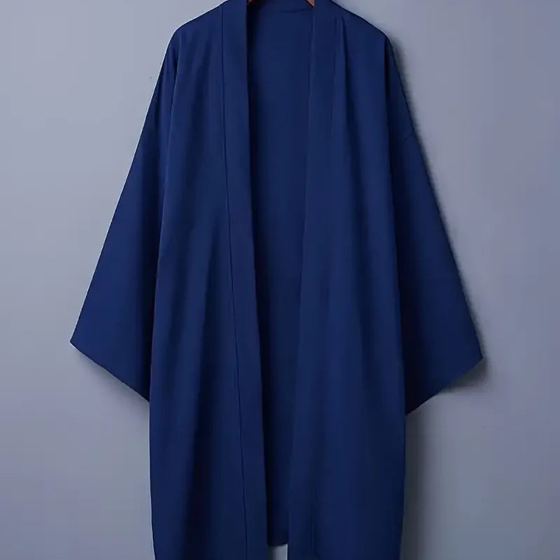 Men's Solid Color Long Sleeve Cardigan Long Kimono Shirt Asian Traditional Wear Yukata Haori Jacket Coat 6 Color Japanese Kimono