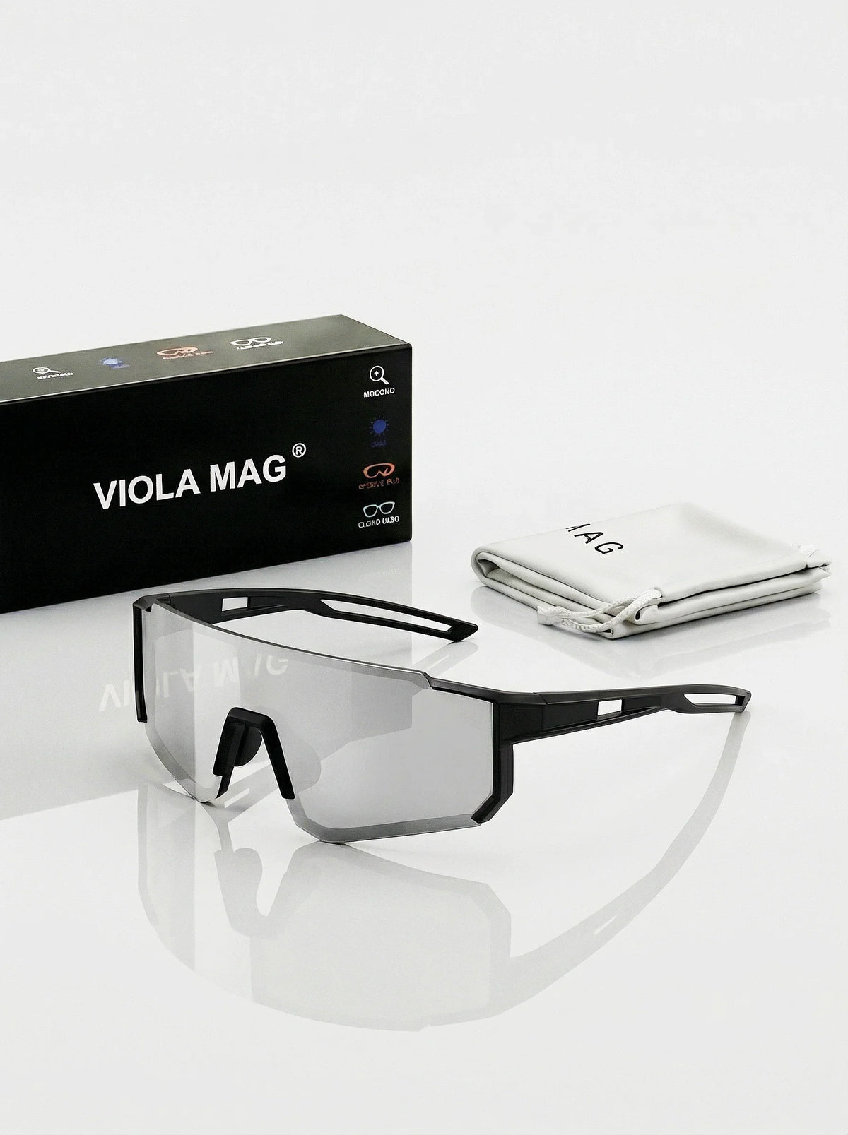 VIOLA MAG Unisex Sports Sunglasses, Oversized Frame Cycling Glasses, Lightweight TR90 Lenses, Non-slip for Running, Fishing, Hik