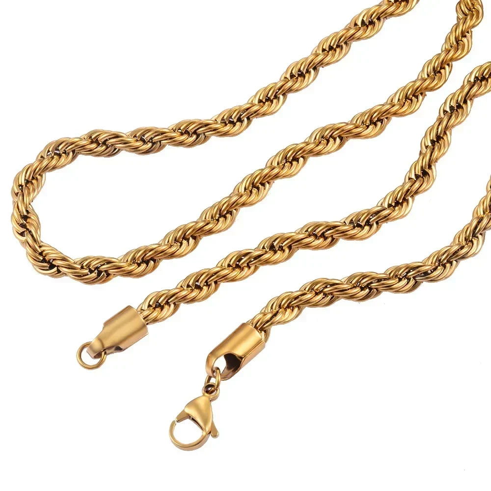 2.5mm 3MM 4MM 5MM 18k Real Gold Plated Stainless Steel Twist Rope