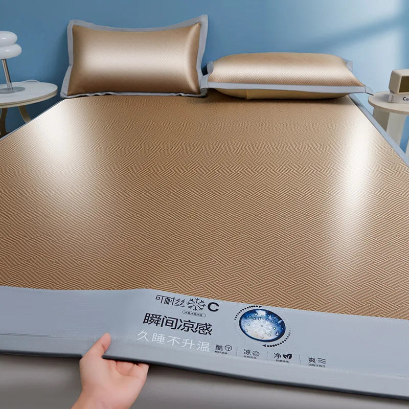 Cooling Summer Ice Silk Mat Carbon Fibres Sleeping Cool Bed Pad Wide Edging Mats Charcoal Double Mattress Cover with Pillowcase