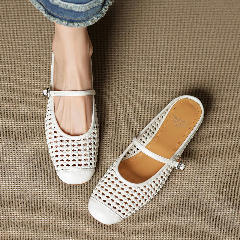 2025 New Summer Weave Slippers Cover Toe Sandals Mesh Mules Women Shoes increase height Heel Ladies Shoes Modern Slippers Sliver