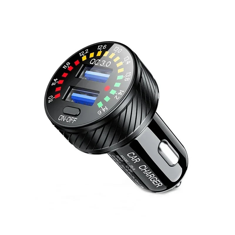 12 24V With Touch Switch Color Screen Dual USB Car Charger QC 3.0 Waterproof 18W Fast Charging Marquee Light Car Charger