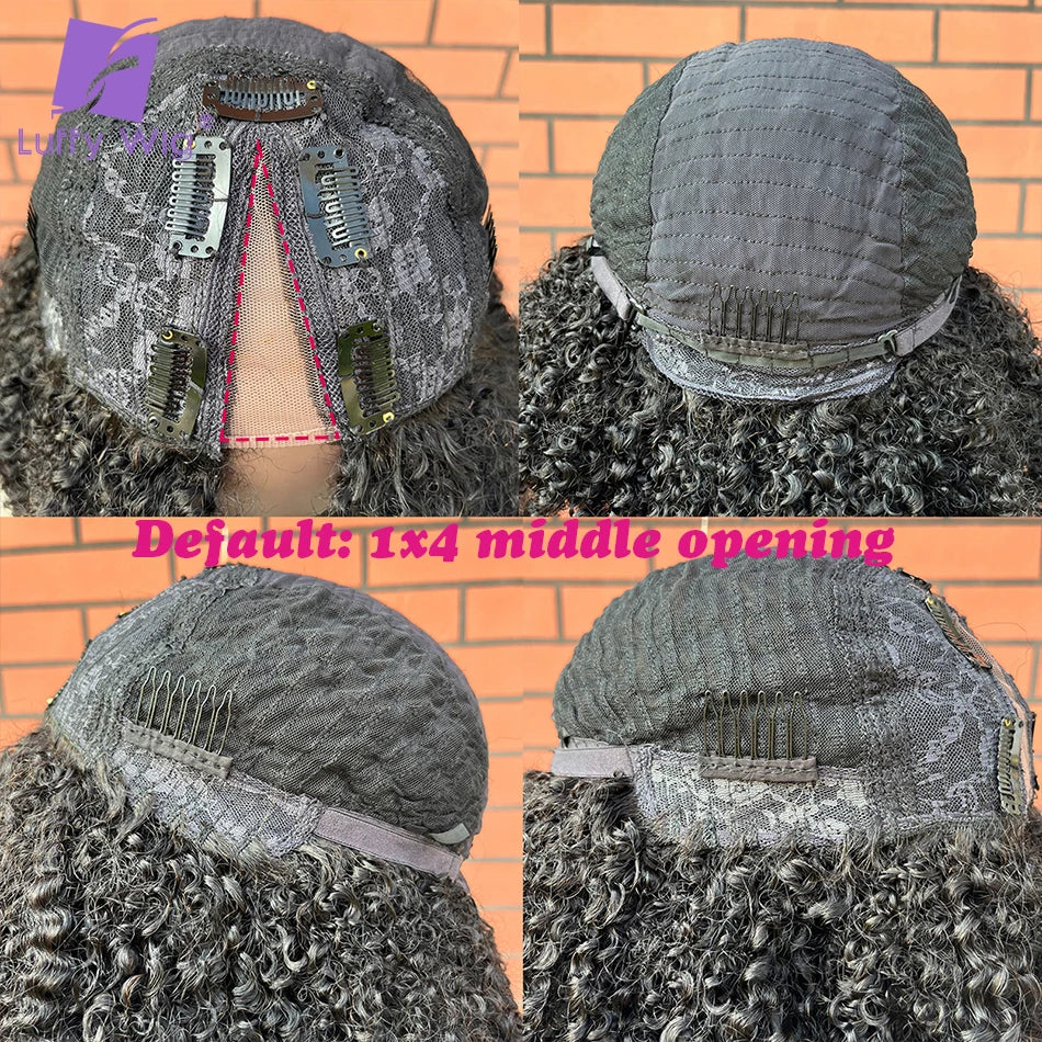 200 Densidad Peluca en forma de V Afro Rizado Kinky Cabello Humano Peluca de Parte en V Corta Rizada Sin Pegamento Sin Dejar Fuera Nuevas Pelucas en Forma de U para Mujeres