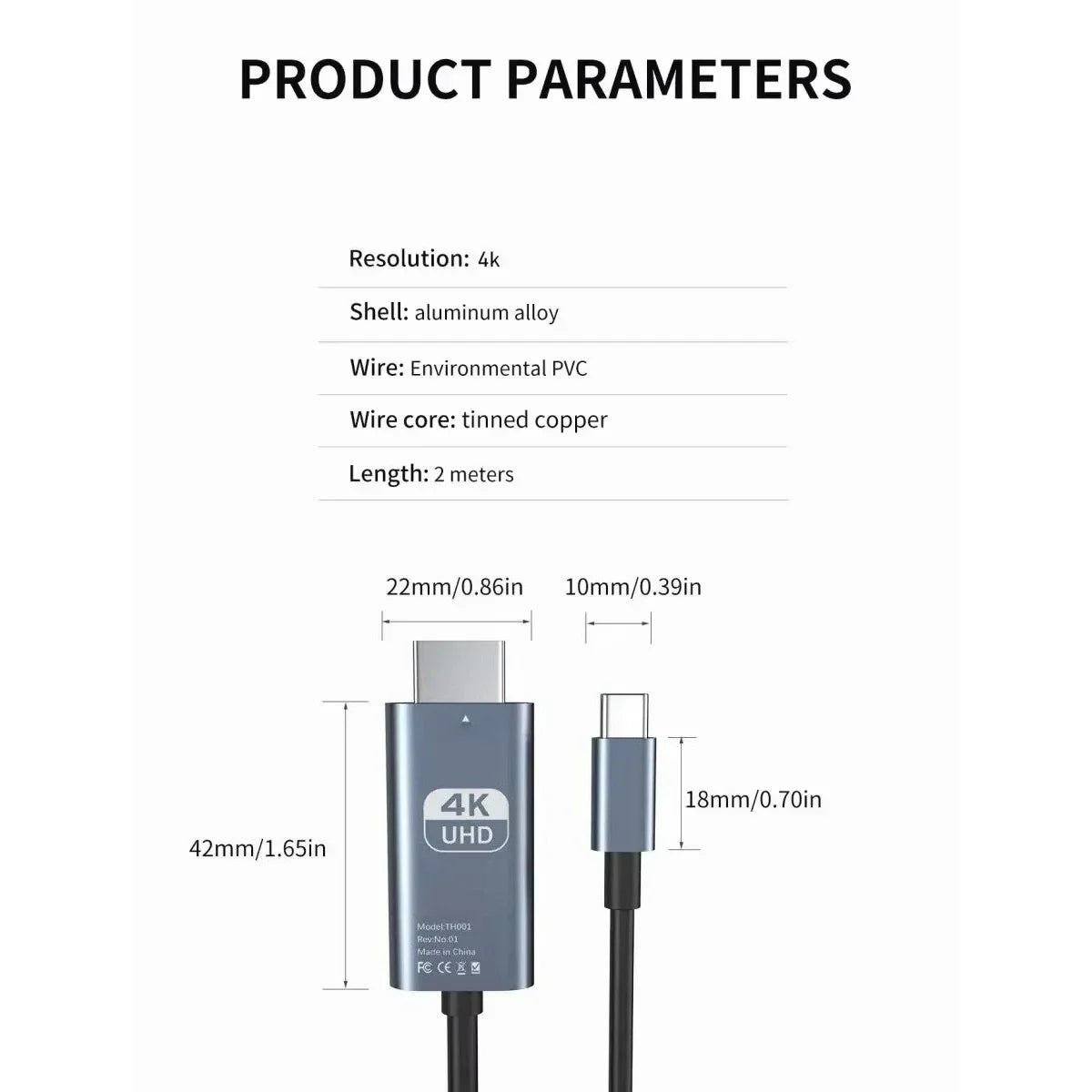 4K HD Video Conversion Cable Typec To Hdtv Same Screen Cable TV Computer 2 Meters Braided Screen Projection Cable