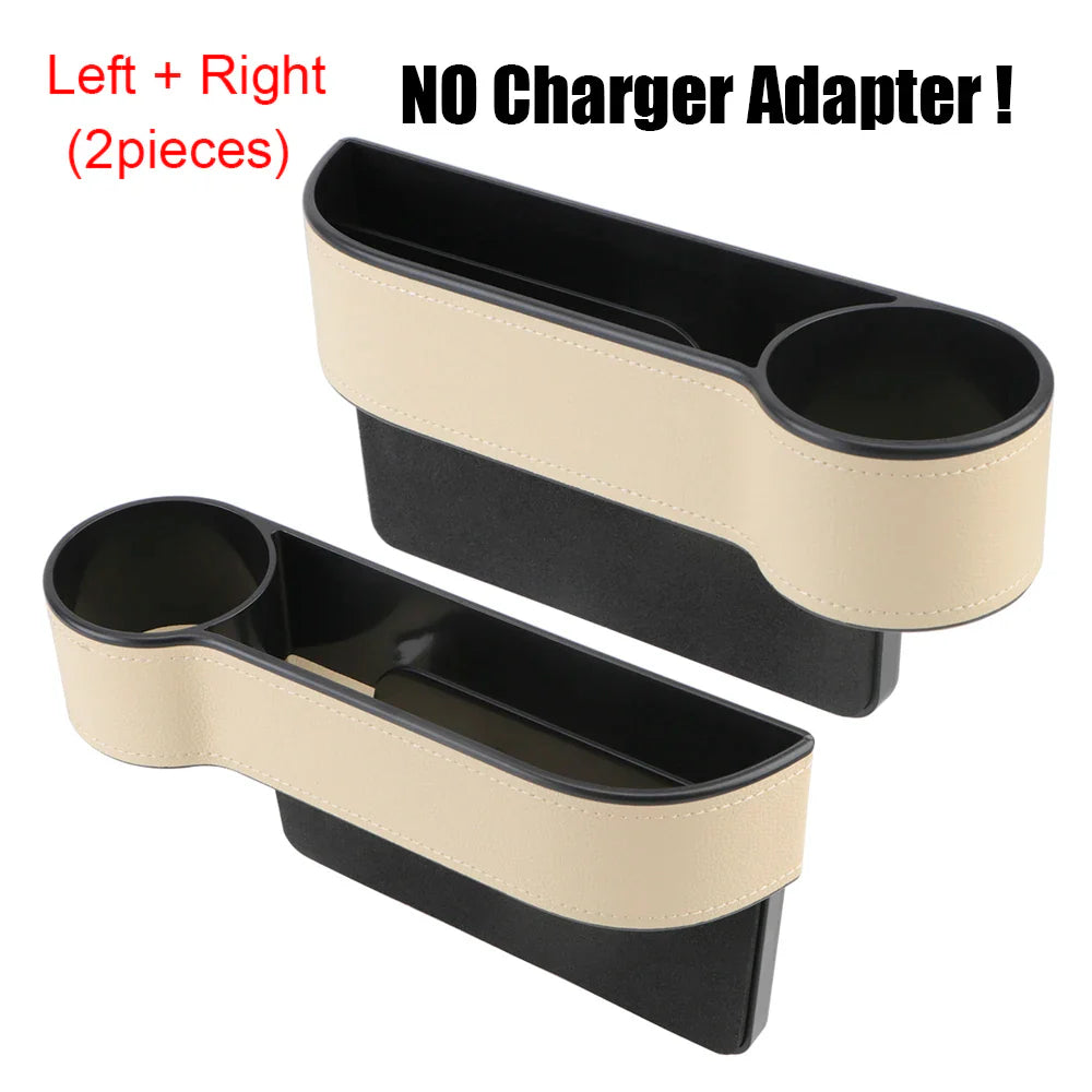 Car Organizer Auto Crevice Pocket Phone Bottle Cups Holder Seat Gap Leather Storage Box Car Accessories,USB Chargers Optional