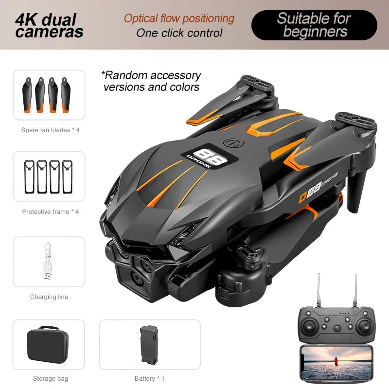 NewD88 4K RC Drone,360°Flip,Headless Mode,One Key Return,Altitude Hold,WiFi FPV,Dual Cam Switch,90°Lens Adjust,Birthday Gift Toy