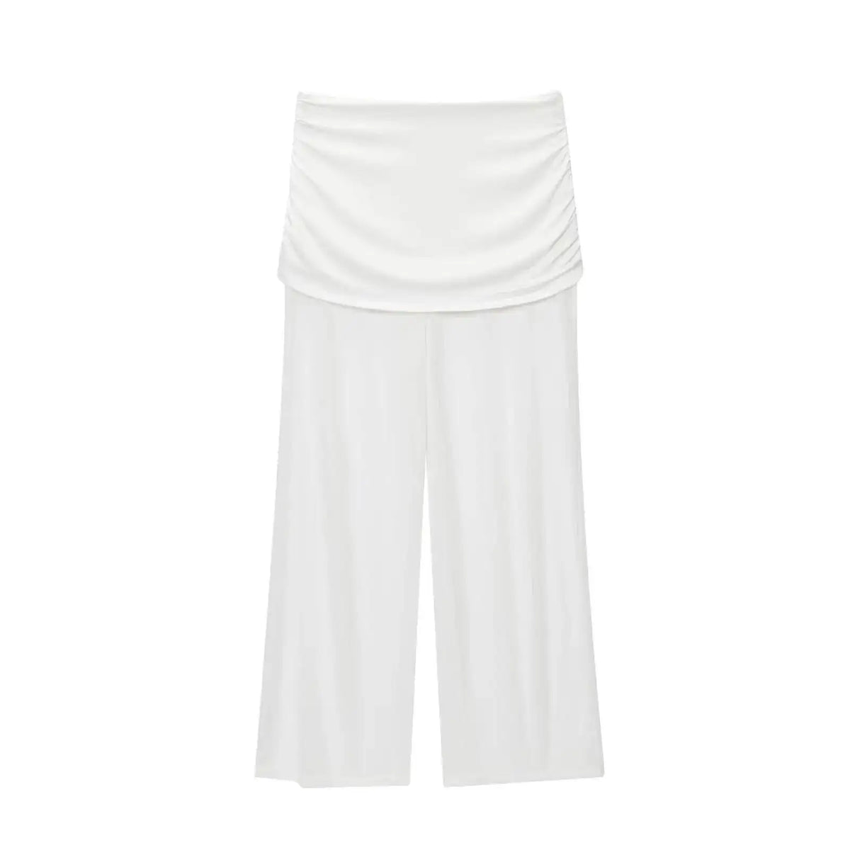 Women's One Shoulder Top Long Pants Set White Strapless Ruched Crop Top And Mesh Flare Pants Two Piece Set Out Party Outfit LNBK