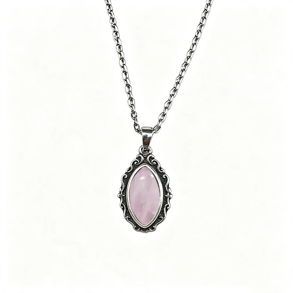 Vintage 925 Sterling Silver Necklaces with Natural Moonstone 12*6MM Simple Pendant Necklaces Party Fine Jewelry For Women Men