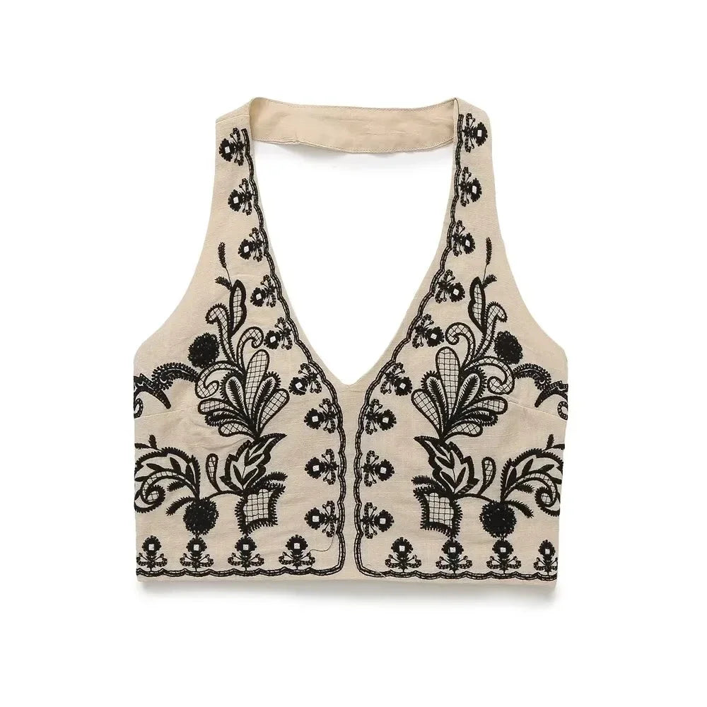 Foridol Floral Embroidery Summer Women Set Crop Top+mini Skirt Matching Set Casual Chic Halter Dress Set 2 Pcs Outfits Beach