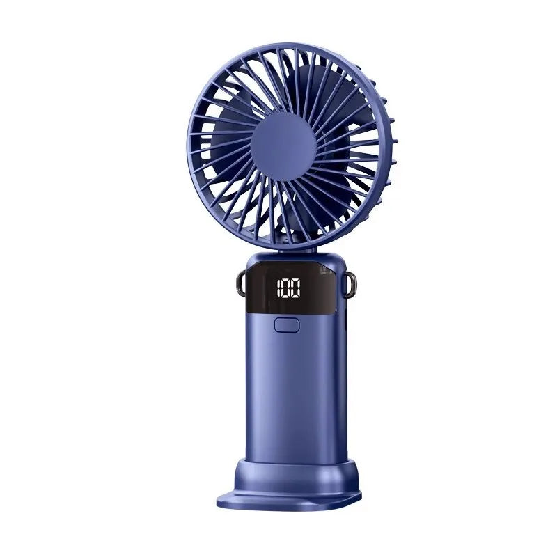 USB Handheld Mini Fan Foldable Portable Neck Hanging Fans 5 Speed USB Rechargeable Fan with Phone Stand and Display Screen