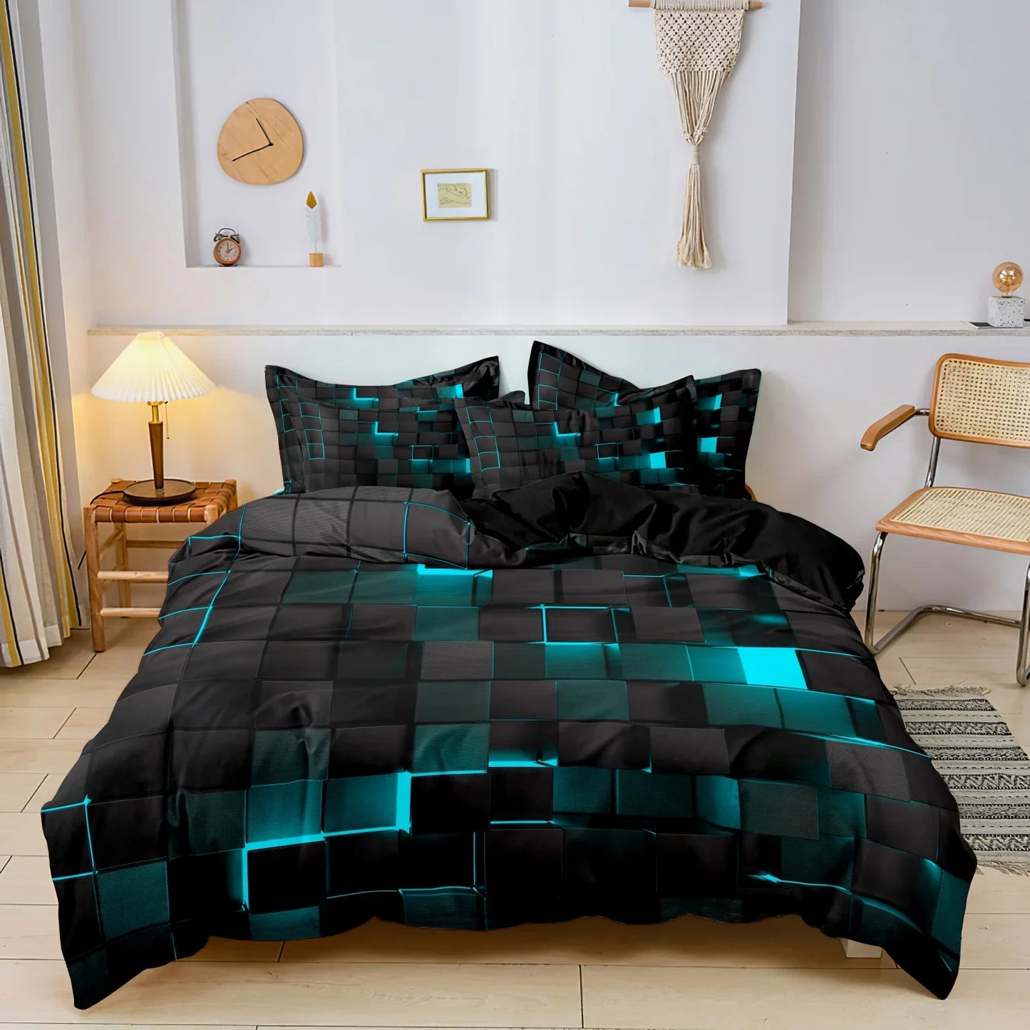 3pcs Luxurious Geometric Grid Plaid Print Soft Comfortable Duvet Cover Bedding Set Included 1*Duvet Cover & 2*Pillowcases