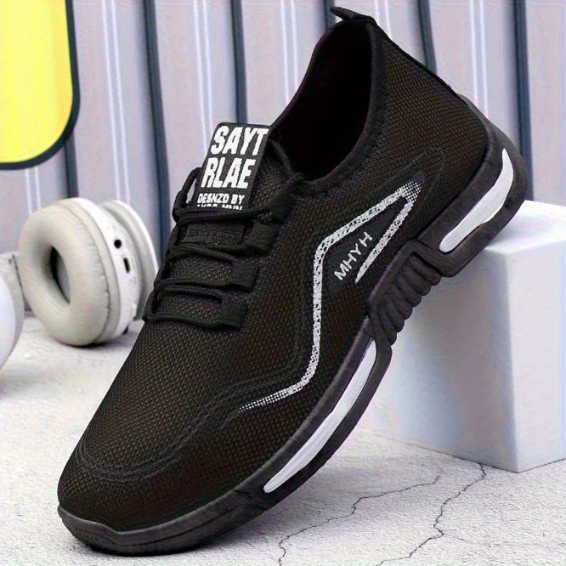 Men's Summer Running Casual Sports Shoes, Neutral Breathable Mesh Sports Shoes, Solid Color Suitable for Hiking, Gym