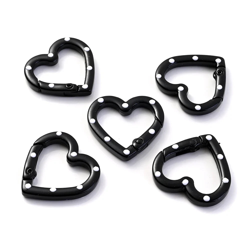 5pcs Multicolor Metal Heart Ring Spring Clasp Carabiner Keychain Clips Hook Dog Chain Diy Jewelry Buckle Connector Supplies
