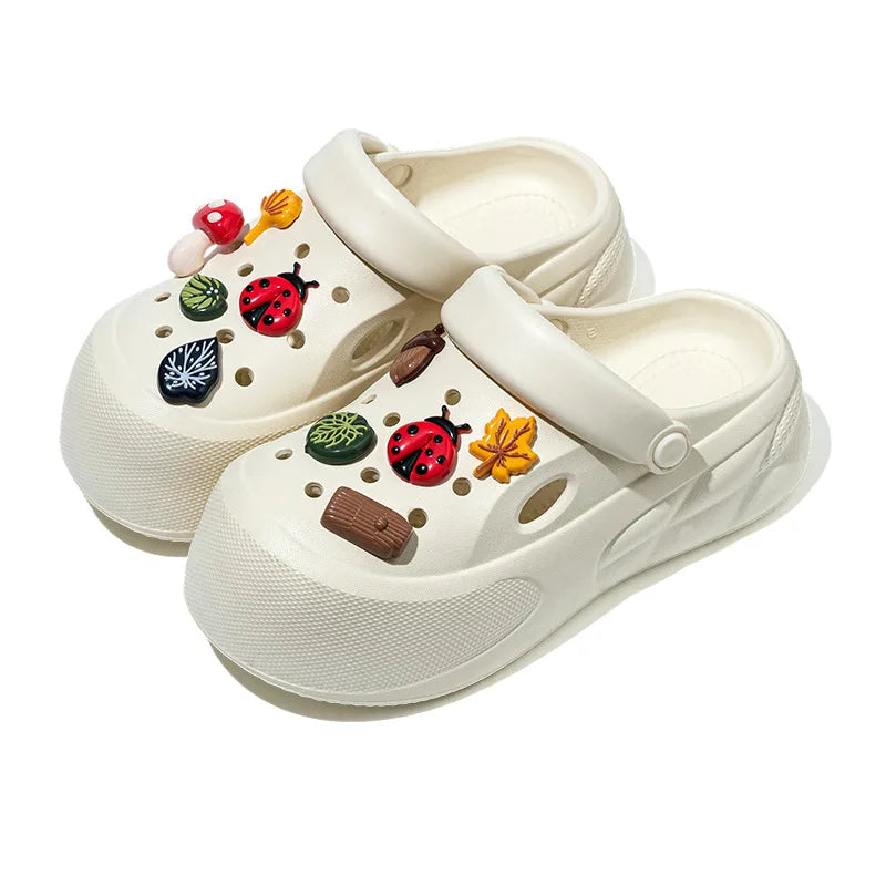 Women Fashion Clogs DIY Cartoon Charms Platform Shoes Woman Home Street Slippers Soft EVA Girls Daily Walking Beach Sandals