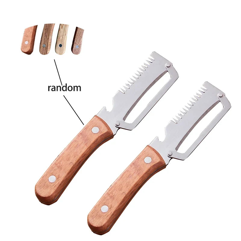 Stainless Steel Vegetable Peeler with Wooden Handle 3-in-1 Fruit Potato Peeler with Bottle Opener Kitchen Peeling Cooking Tools