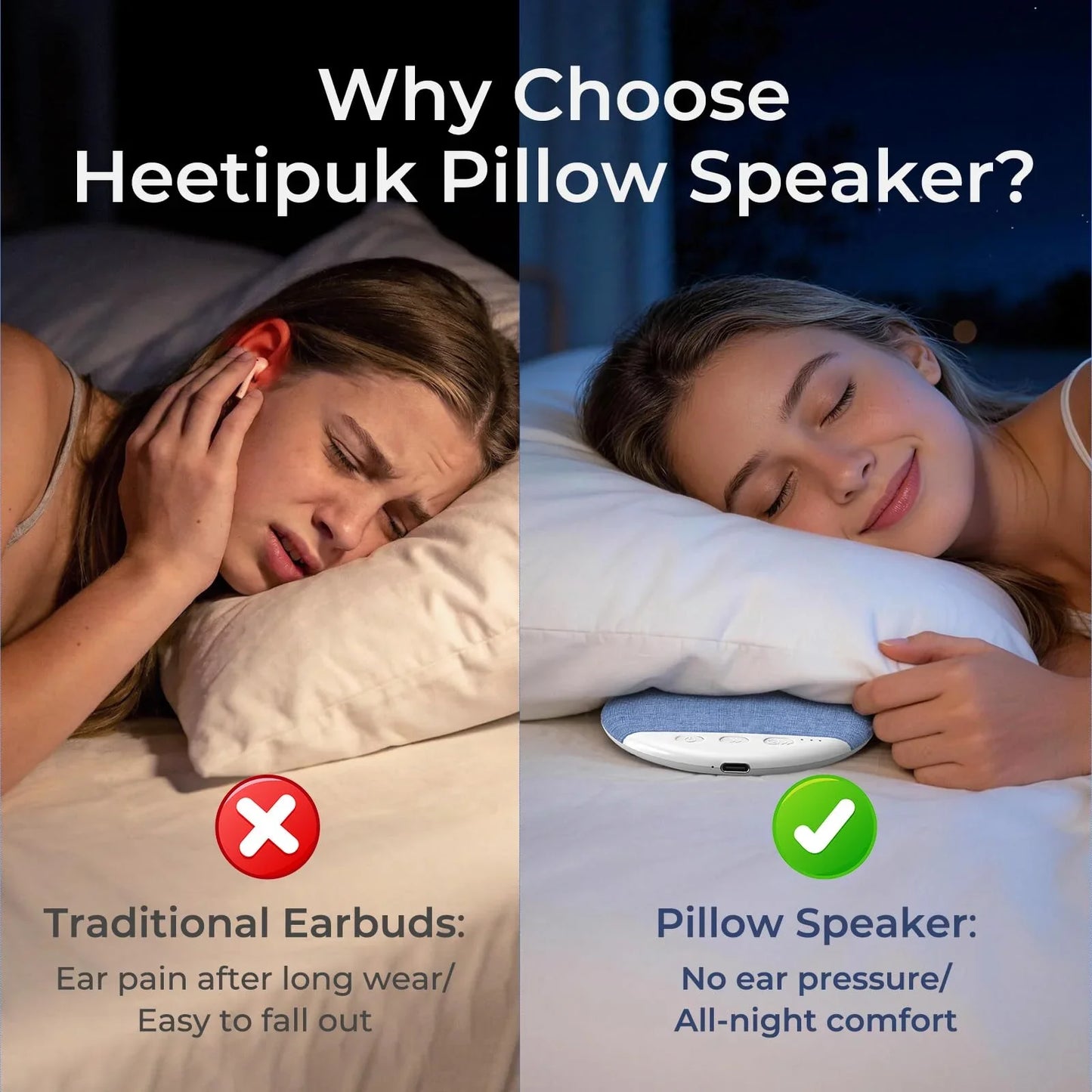 Bluetooth Pillow Speaker Wireless Sleep Music Player Under Pillow White Noise Machine 9D Stereo Timer Auto-Off for Insomnia 