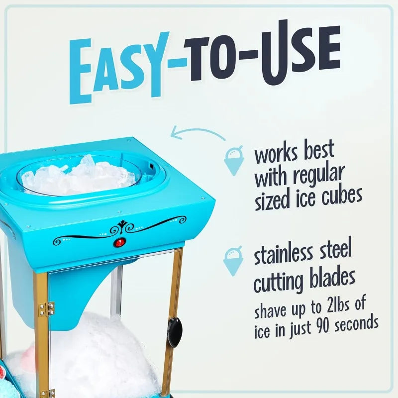 Snow Cone Shaved Ice Machine - Retro Cart Slushie Machine Makes 48 Icy Treats - Includes Metal Scoop, Storage Compartm