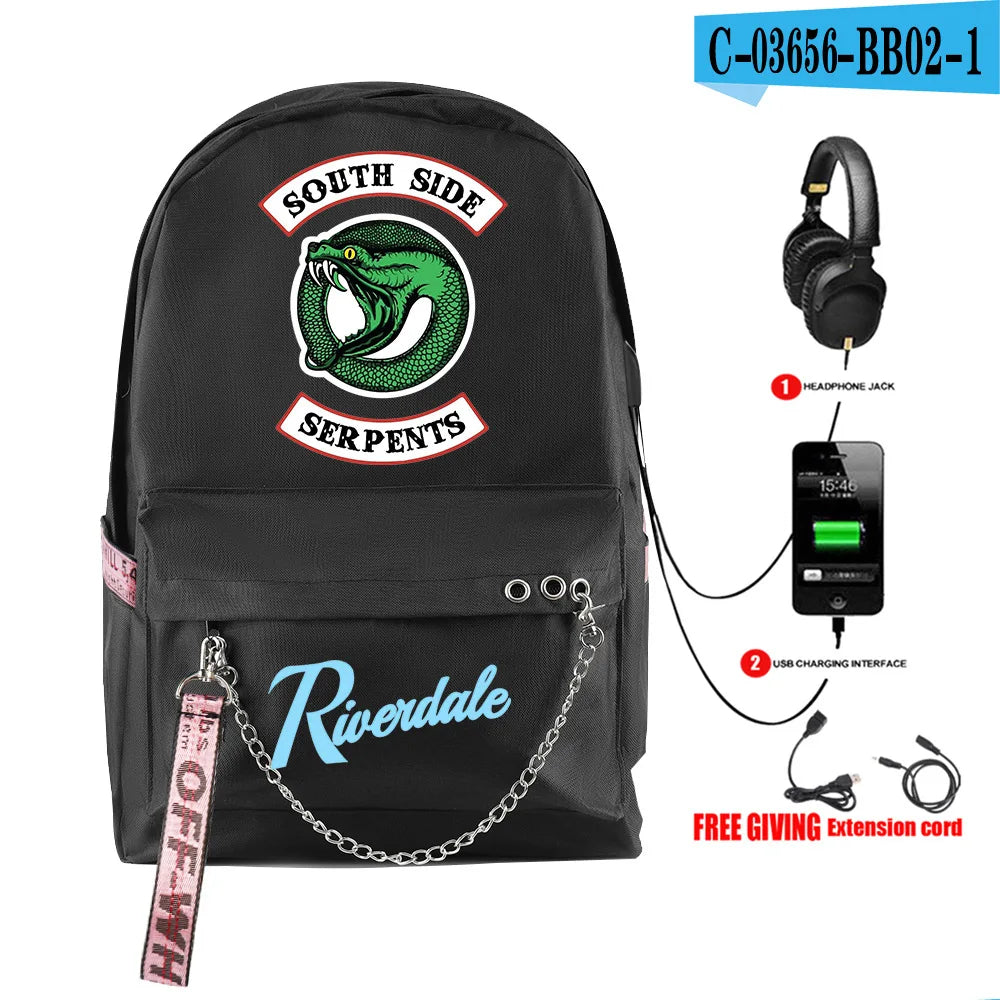 Youthful School Bag Unisex TV Riverdale Season 5 Travel Bags Usb Rechargeable Oxford Waterproof Notebook Shoulder Backpacks