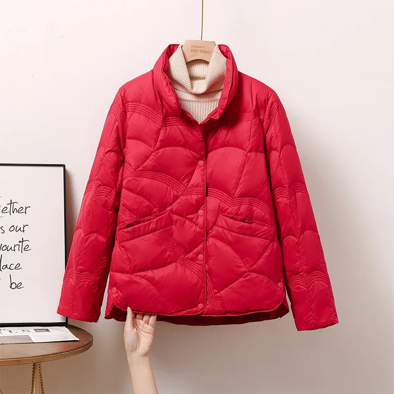 Women's Winter Short Down Jacket Stand Collar Plaid Solid White Duck Down Coat Lady Puffer Jackets max mara пуховик JK-229